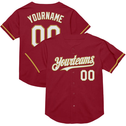 Custom Maroon White-Old Gold Mesh Authentic Throwback Baseball Jersey - Sky-Custom