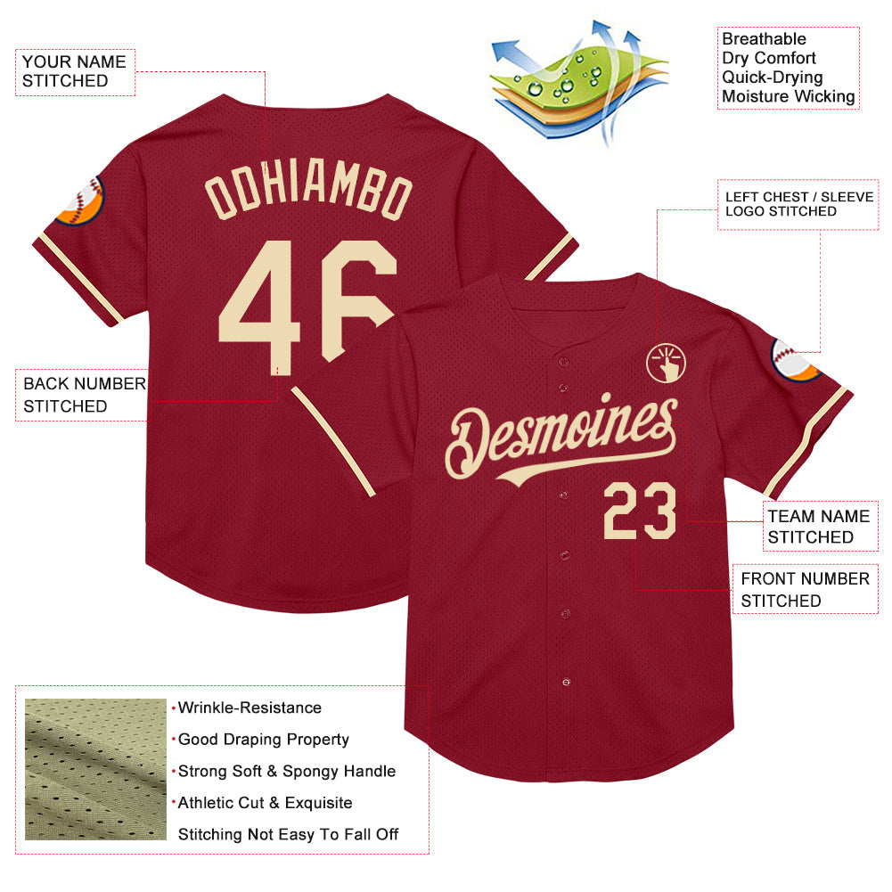 Custom Maroon Cream Mesh Authentic Throwback Baseball Jersey - Sky-Custom