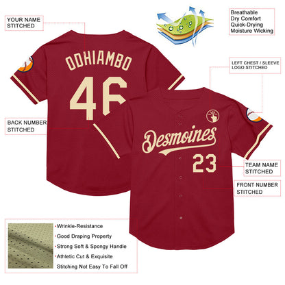 Custom Maroon Cream Mesh Authentic Throwback Baseball Jersey - Sky-Custom