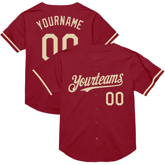 Custom Maroon Cream Mesh Authentic Throwback Baseball Jersey - Sky-Custom
