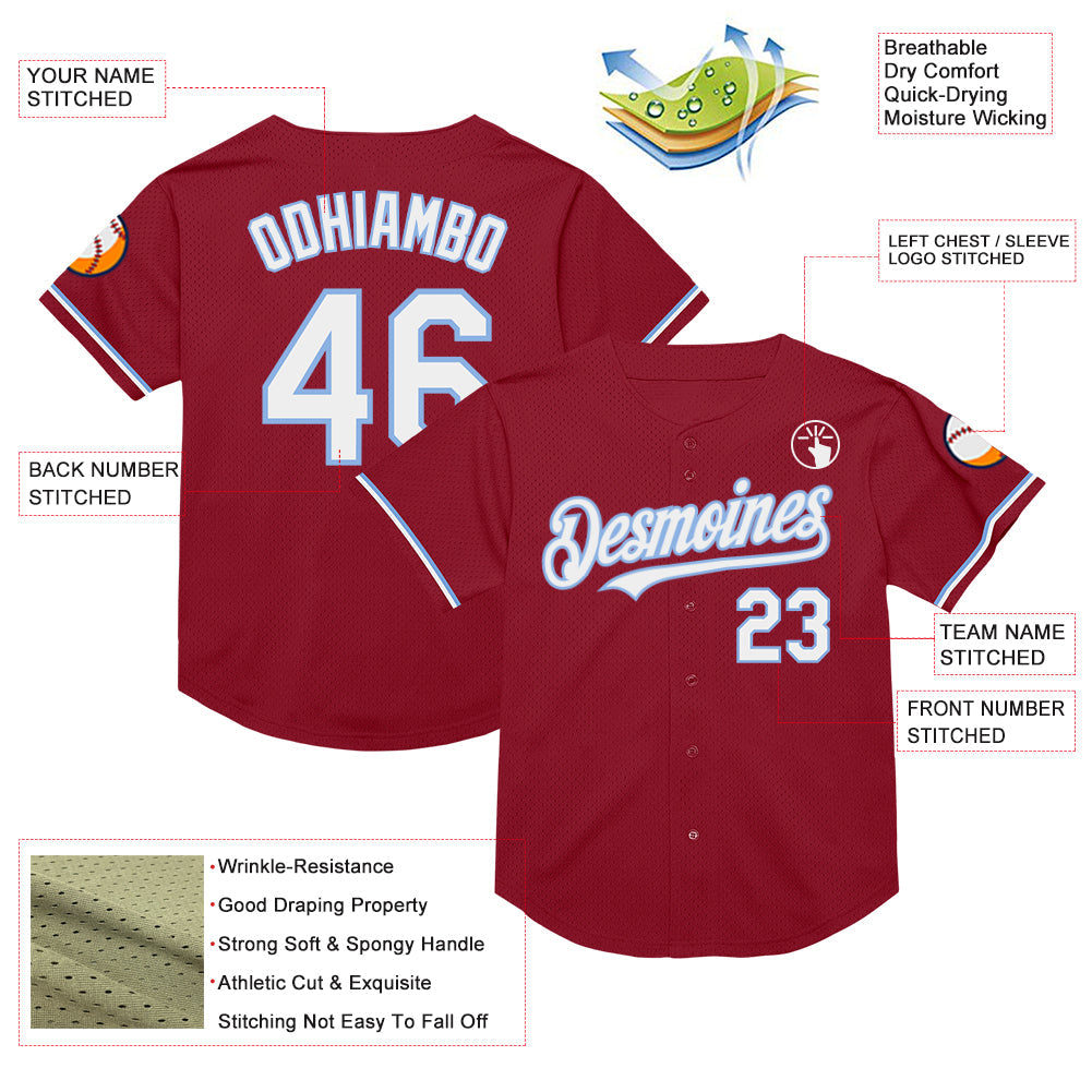 Custom Maroon White-Light Blue Mesh Authentic Throwback Baseball Jersey - Sky-Custom