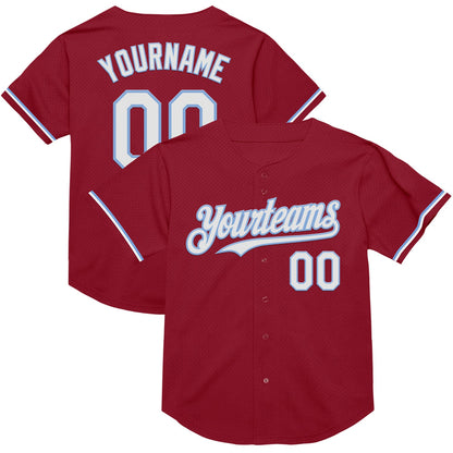 Custom Maroon White-Light Blue Mesh Authentic Throwback Baseball Jersey - Sky-Custom