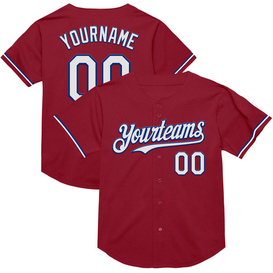 Custom Maroon White-Royal Mesh Authentic Throwback Baseball Jersey - Sky-Custom