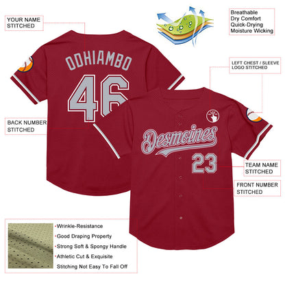 Custom Maroon Gray-White Mesh Authentic Throwback Baseball Jersey - Sky-Custom