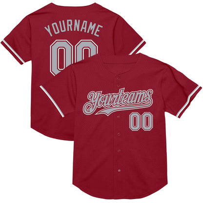 Custom Maroon Gray-White Mesh Authentic Throwback Baseball Jersey - Sky-Custom