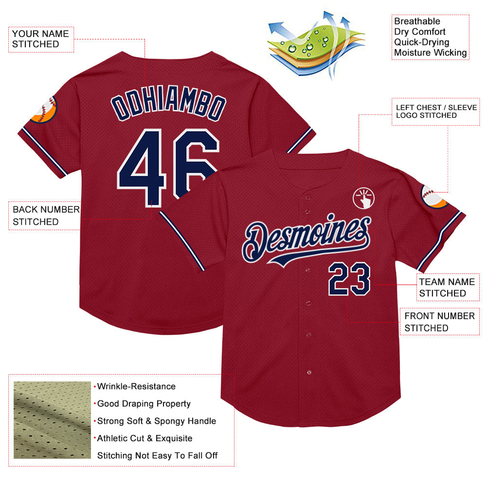Custom Maroon Navy-White Mesh Authentic Throwback Baseball Jersey - Sky-Custom