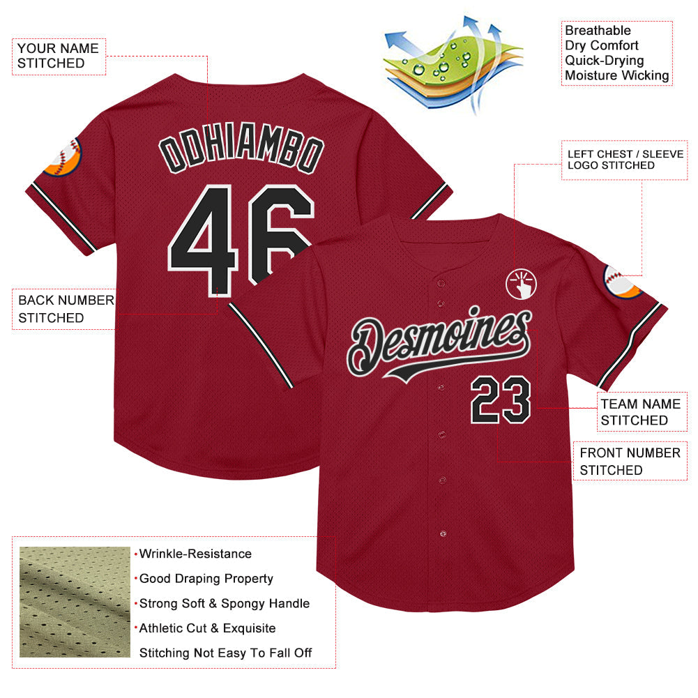 Custom Maroon Black-White Mesh Authentic Throwback Baseball Jersey - Sky-Custom