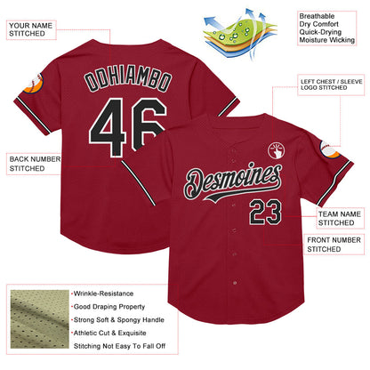 Custom Maroon Black-White Mesh Authentic Throwback Baseball Jersey - Sky-Custom