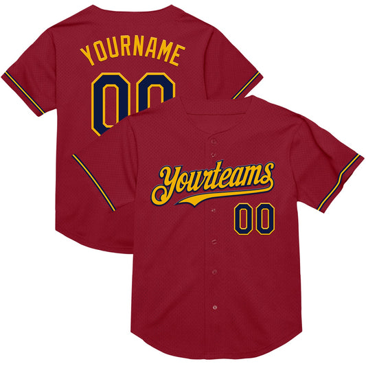 Custom Maroon Navy-Gold Mesh Authentic Throwback Baseball Jersey - Sky-Custom
