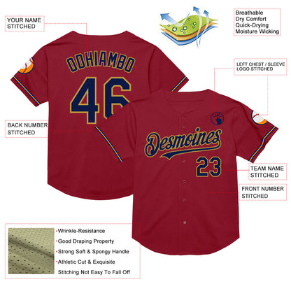 Custom Maroon Navy-Old Gold Mesh Authentic Throwback Baseball Jersey - Sky-Custom