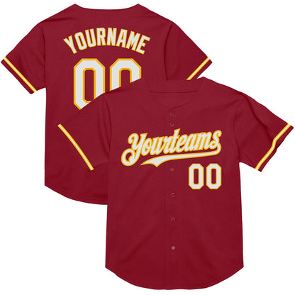 Custom Maroon White-Gold Mesh Authentic Throwback Baseball Jersey - Sky-Custom