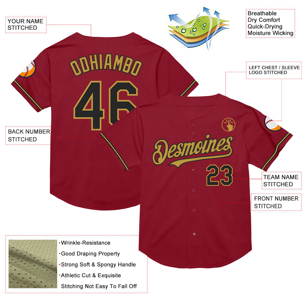 Custom Maroon Black-Old Gold Mesh Authentic Throwback Baseball Jersey - Sky-Custom