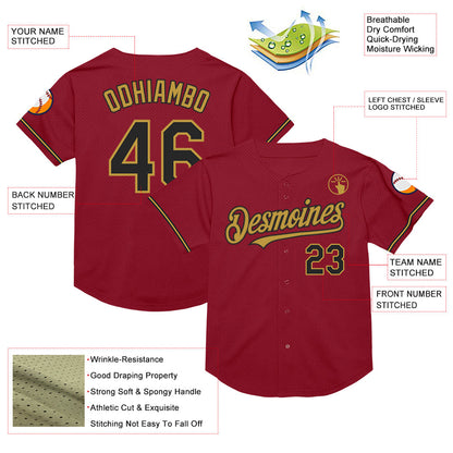 Custom Maroon Black-Old Gold Mesh Authentic Throwback Baseball Jersey - Sky-Custom