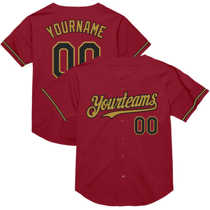 Custom Maroon Black-Old Gold Mesh Authentic Throwback Baseball Jersey - Sky-Custom