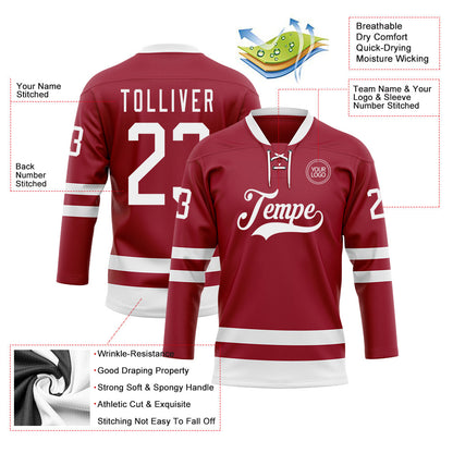Custom Maroon White Hockey Lace Neck Jersey - Sky-Custom
