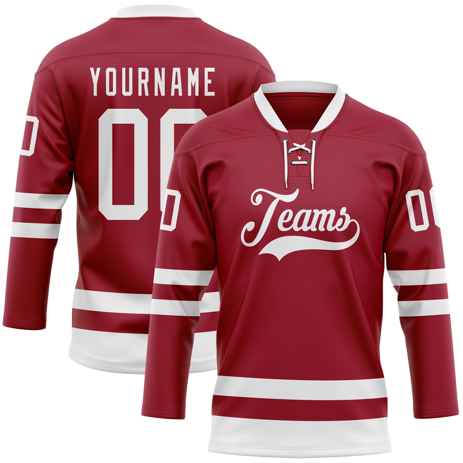 Custom Maroon White Hockey Lace Neck Jersey - Sky-Custom
