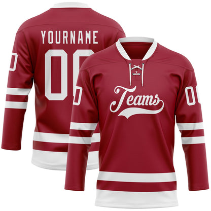 Custom Maroon White Hockey Lace Neck Jersey - Sky-Custom
