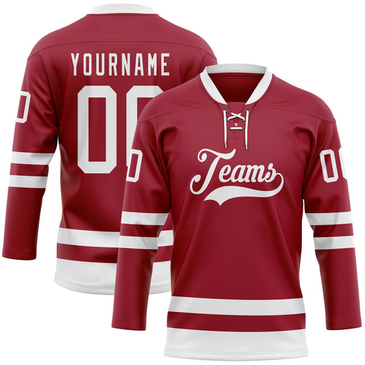 Custom Maroon White Hockey Lace Neck Jersey - Sky-Custom