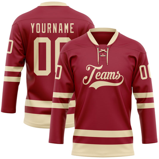 Custom Maroon Cream Hockey Lace Neck Jersey - Sky-Custom