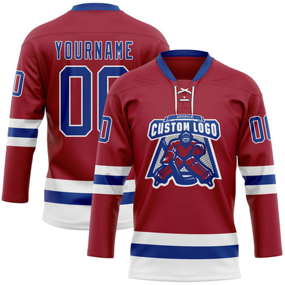 Custom Maroon Royal-White Hockey Lace Neck Jersey - Sky-Custom