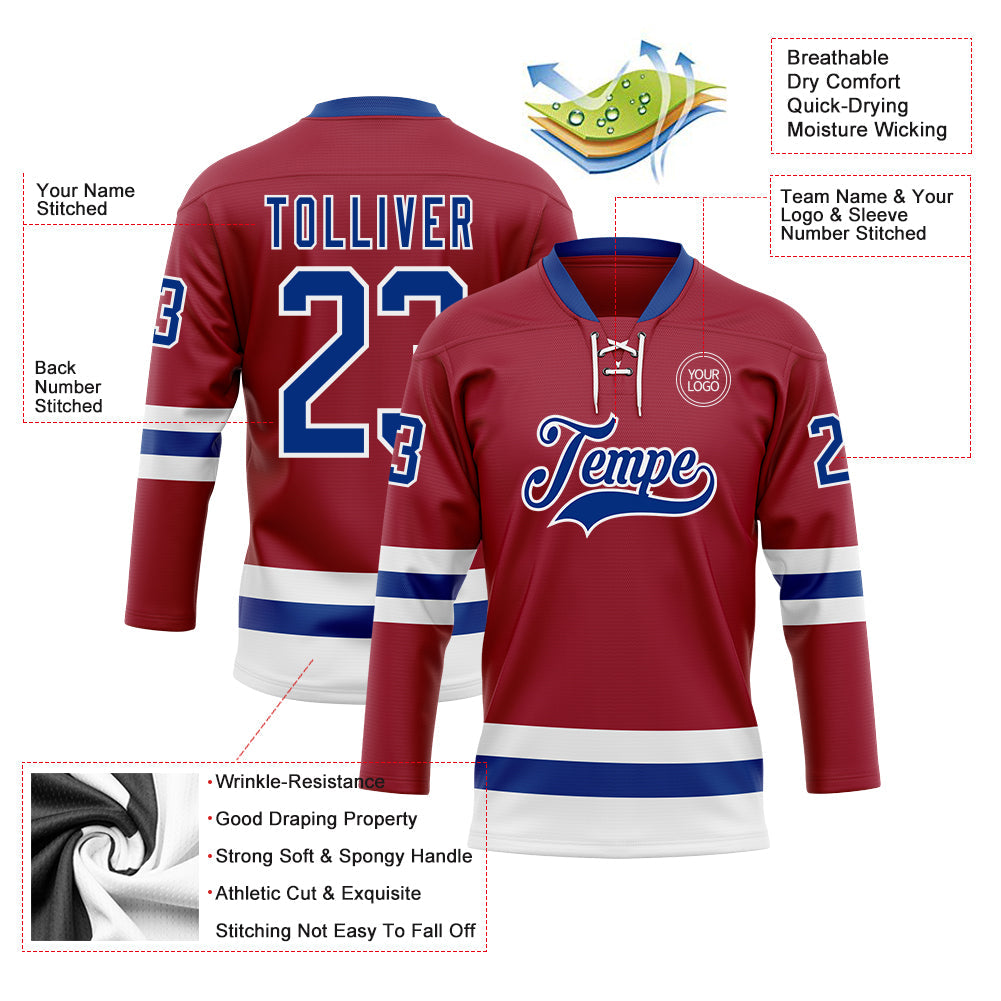 Custom Maroon Royal-White Hockey Lace Neck Jersey - Sky-Custom