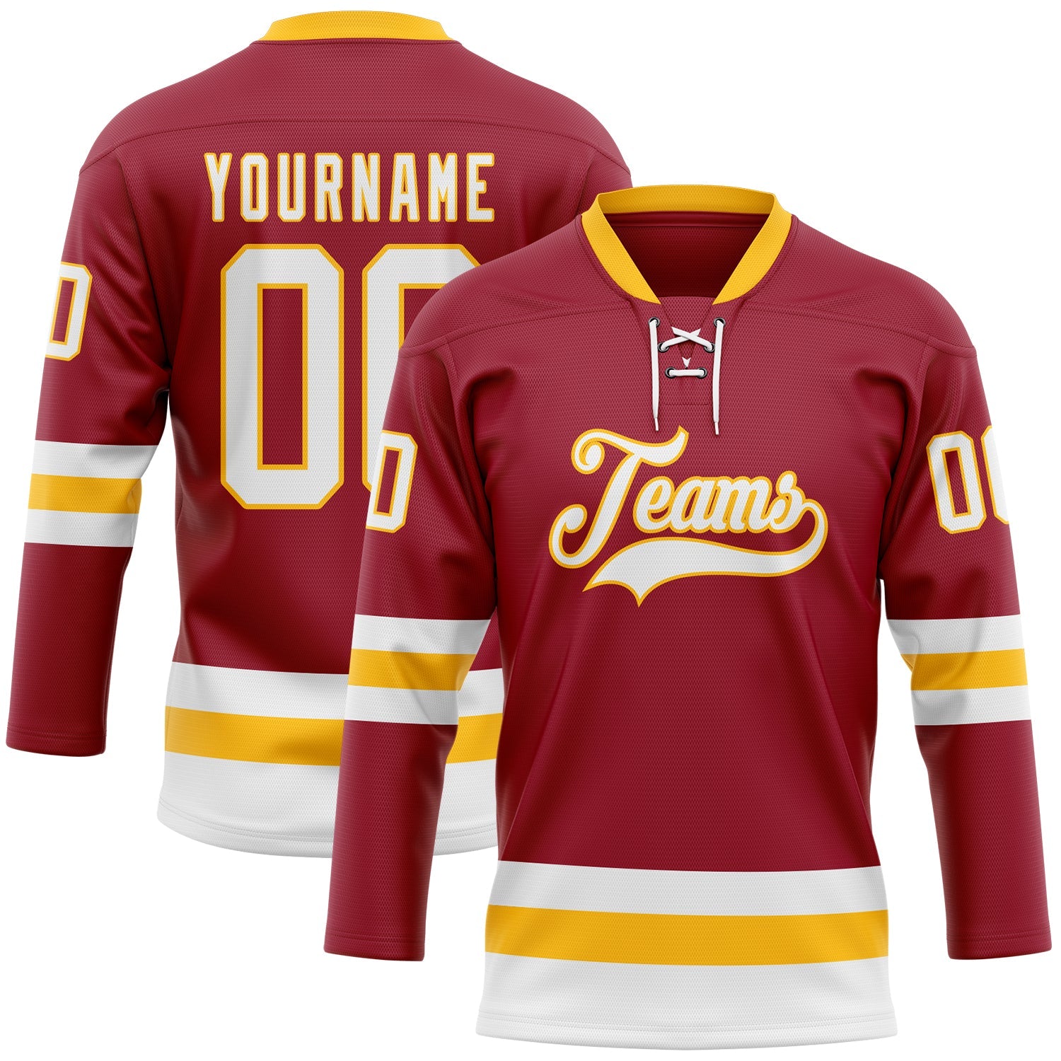 Custom Maroon White-Gold Hockey Lace Neck Jersey - Sky-Custom