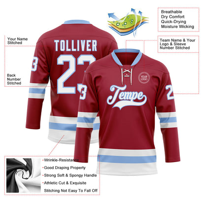 Custom Maroon White-Light Blue Hockey Lace Neck Jersey - Sky-Custom