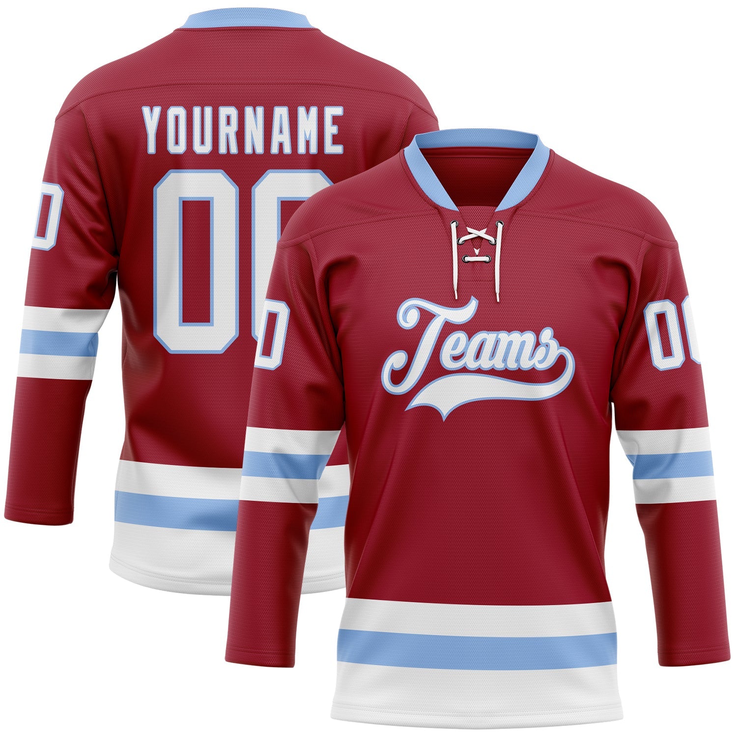 Custom Maroon White-Light Blue Hockey Lace Neck Jersey - Sky-Custom