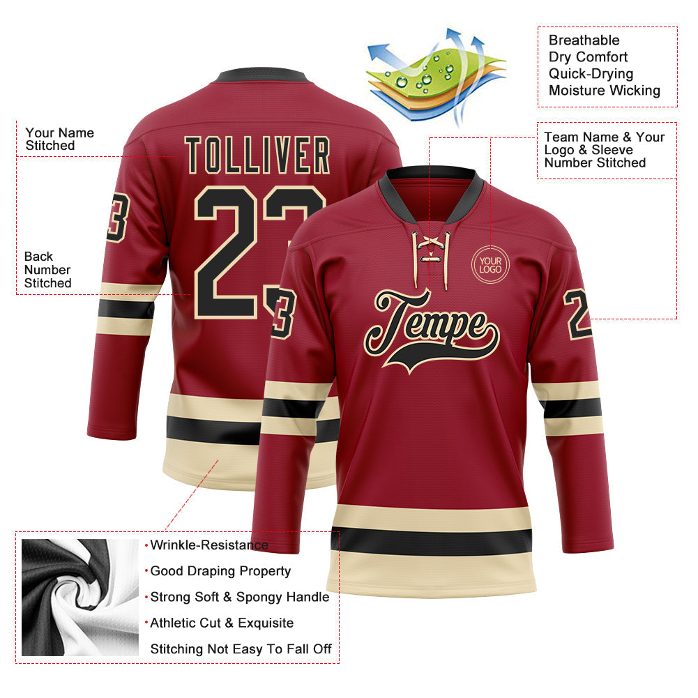 Custom Maroon Black-Cream Hockey Lace Neck Jersey - Sky-Custom