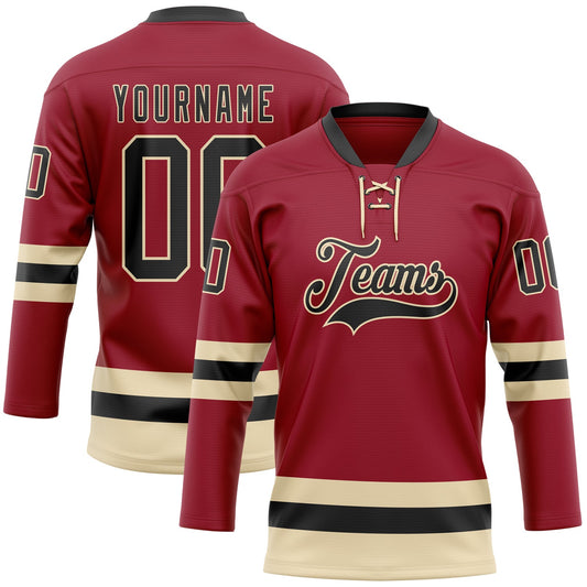 Custom Maroon Black-Cream Hockey Lace Neck Jersey - Sky-Custom