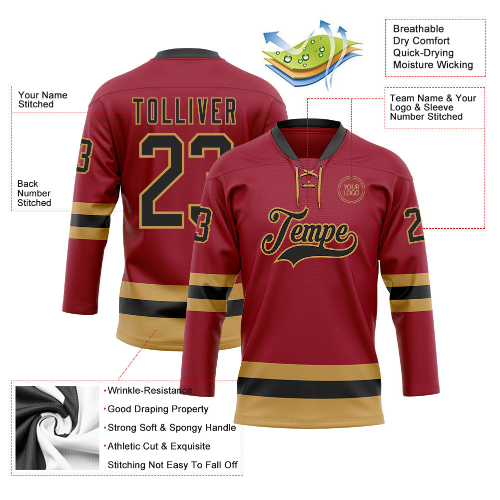 Custom Maroon Black-Old Gold Hockey Lace Neck Jersey - Sky-Custom