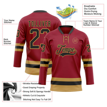 Custom Maroon Black-Old Gold Hockey Lace Neck Jersey - Sky-Custom