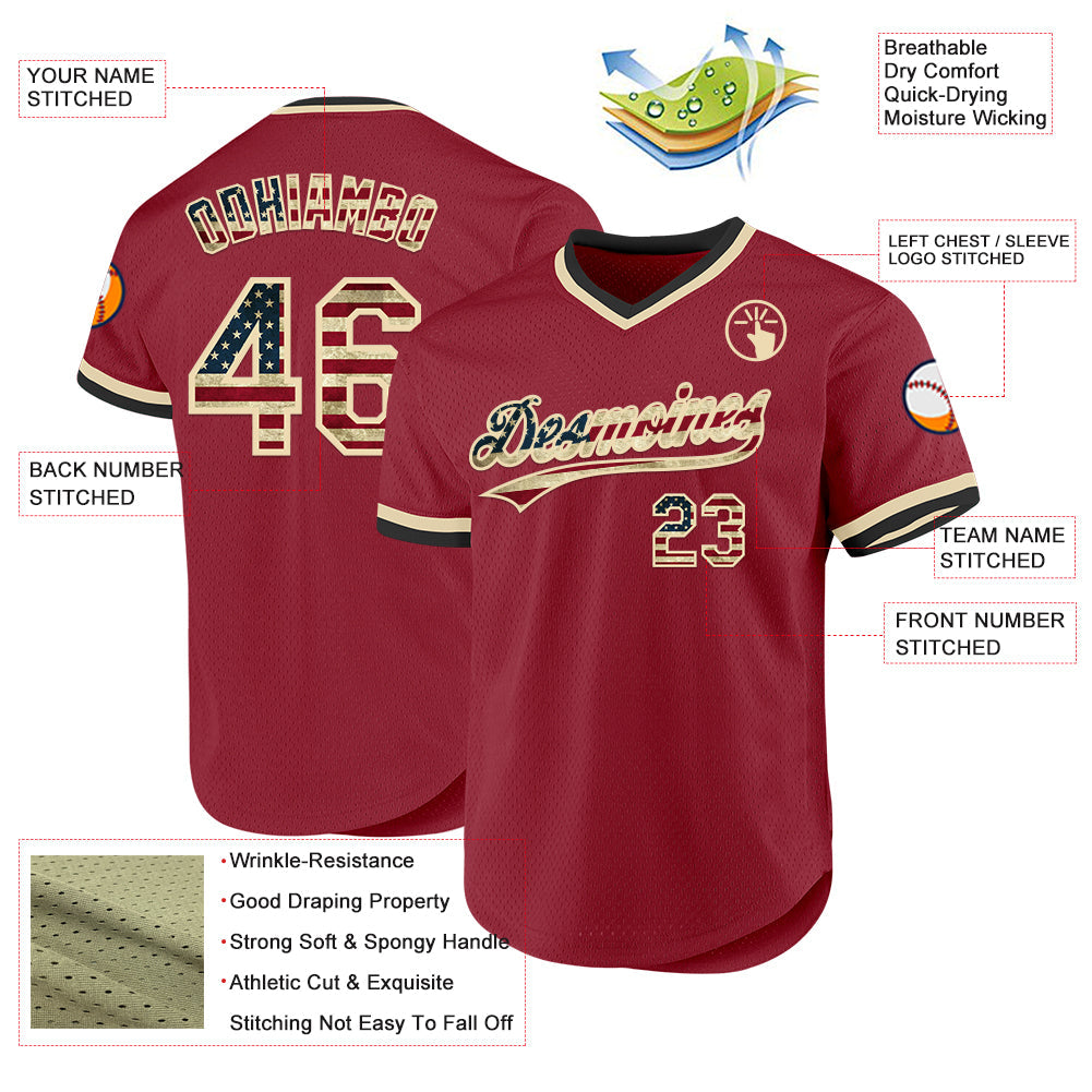 Custom Maroon Vintage USA Flag Cream-Black Authentic Throwback Baseball Jersey - Sky-Custom