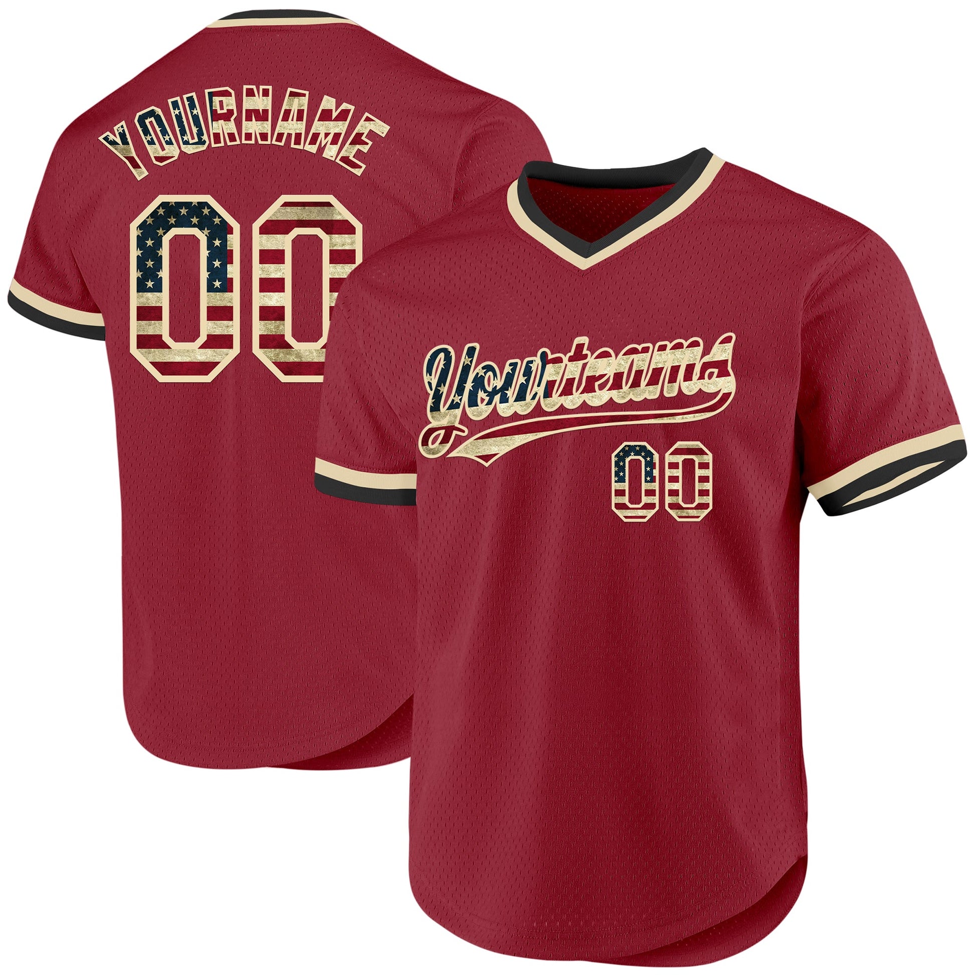 Custom Maroon Vintage USA Flag Cream-Black Authentic Throwback Baseball Jersey - Sky-Custom