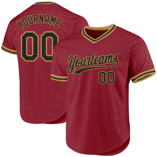 Custom Maroon Black-Old Gold Authentic Throwback Baseball Jersey - Sky-Custom