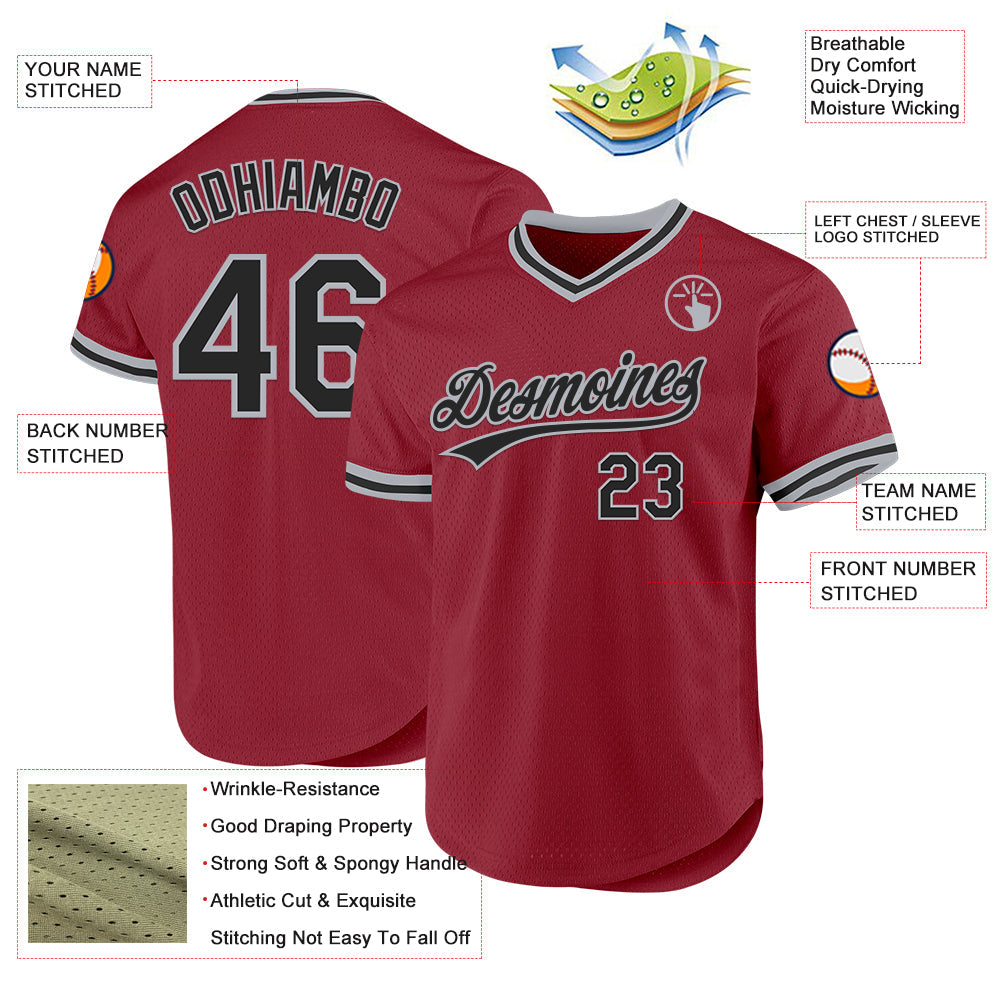 Custom Maroon Black-Gray Authentic Throwback Baseball Jersey - Sky-Custom