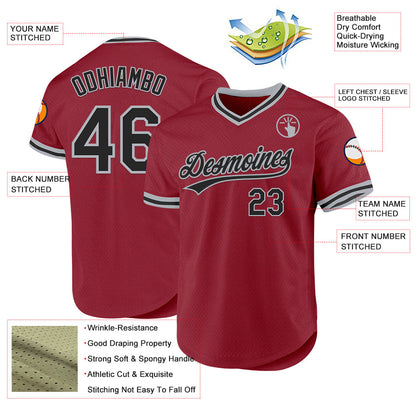 Custom Maroon Black-Gray Authentic Throwback Baseball Jersey - Sky-Custom