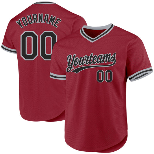 Custom Maroon Black-Gray Authentic Throwback Baseball Jersey - Sky-Custom