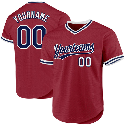 Custom Maroon Navy-White Authentic Throwback Baseball Jersey - Sky-Custom