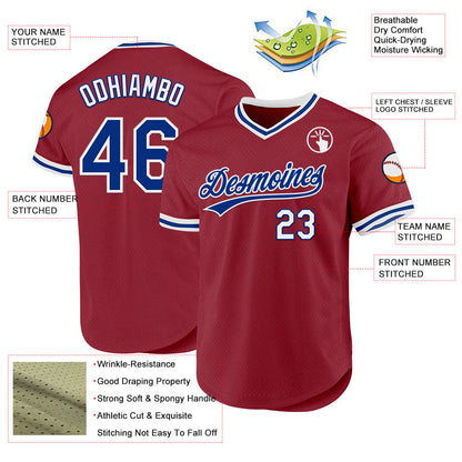 Custom Maroon Royal-White Authentic Throwback Baseball Jersey - Sky-Custom