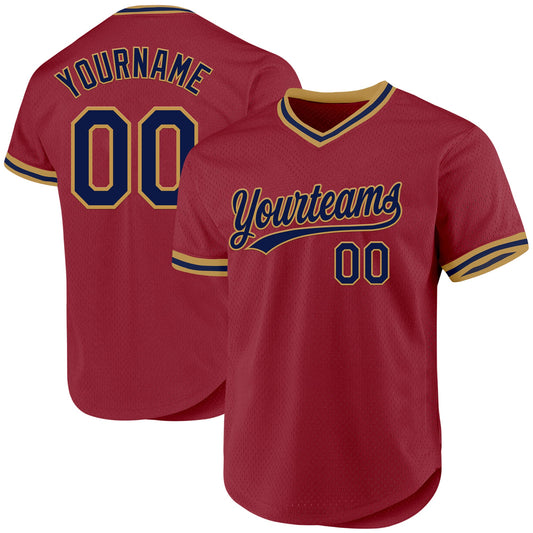 Custom Maroon Navy-Old Gold Authentic Throwback Baseball Jersey - Sky-Custom