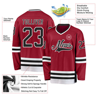 Custom Maroon Black-White Hockey Jersey - Sky-Custom