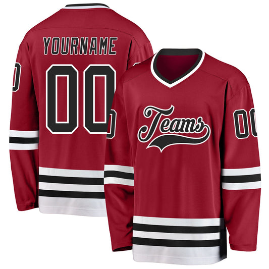 Custom Maroon Black-White Hockey Jersey - Sky-Custom
