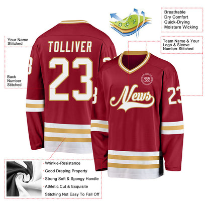 Custom Maroon White-Old Gold Hockey Jersey - Sky-Custom