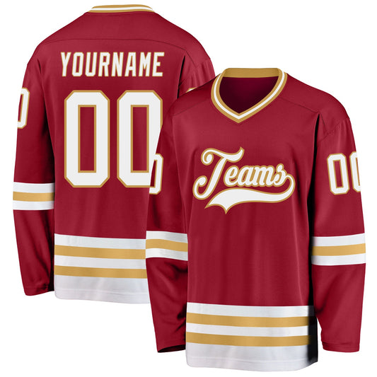 Custom Maroon White-Old Gold Hockey Jersey - Sky-Custom