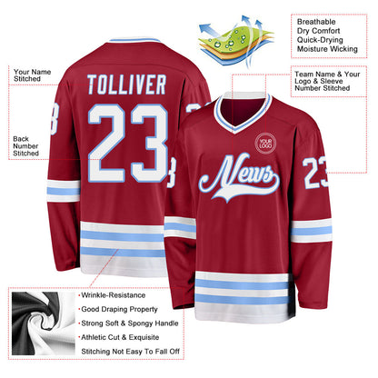 Custom Maroon White-Light Blue Hockey Jersey - Sky-Custom