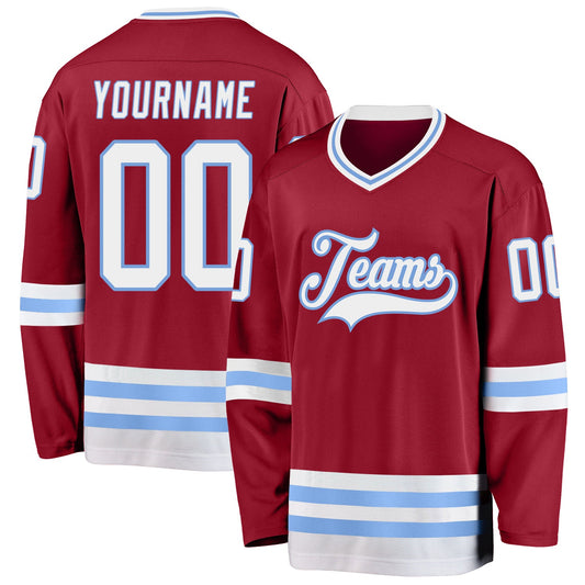 Custom Maroon White-Light Blue Hockey Jersey - Sky-Custom