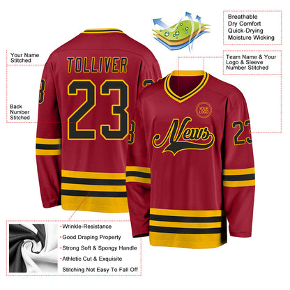 Custom Maroon Black-Gold Hockey Jersey - Sky-Custom