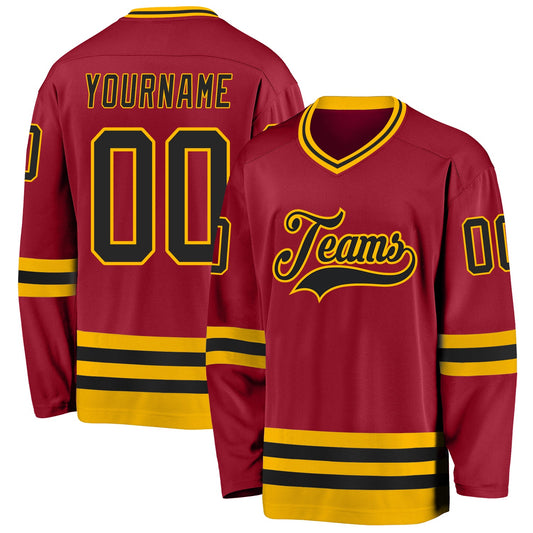 Custom Maroon Black-Gold Hockey Jersey - Sky-Custom