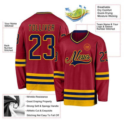 Custom Maroon Navy-Gold Hockey Jersey - Sky-Custom